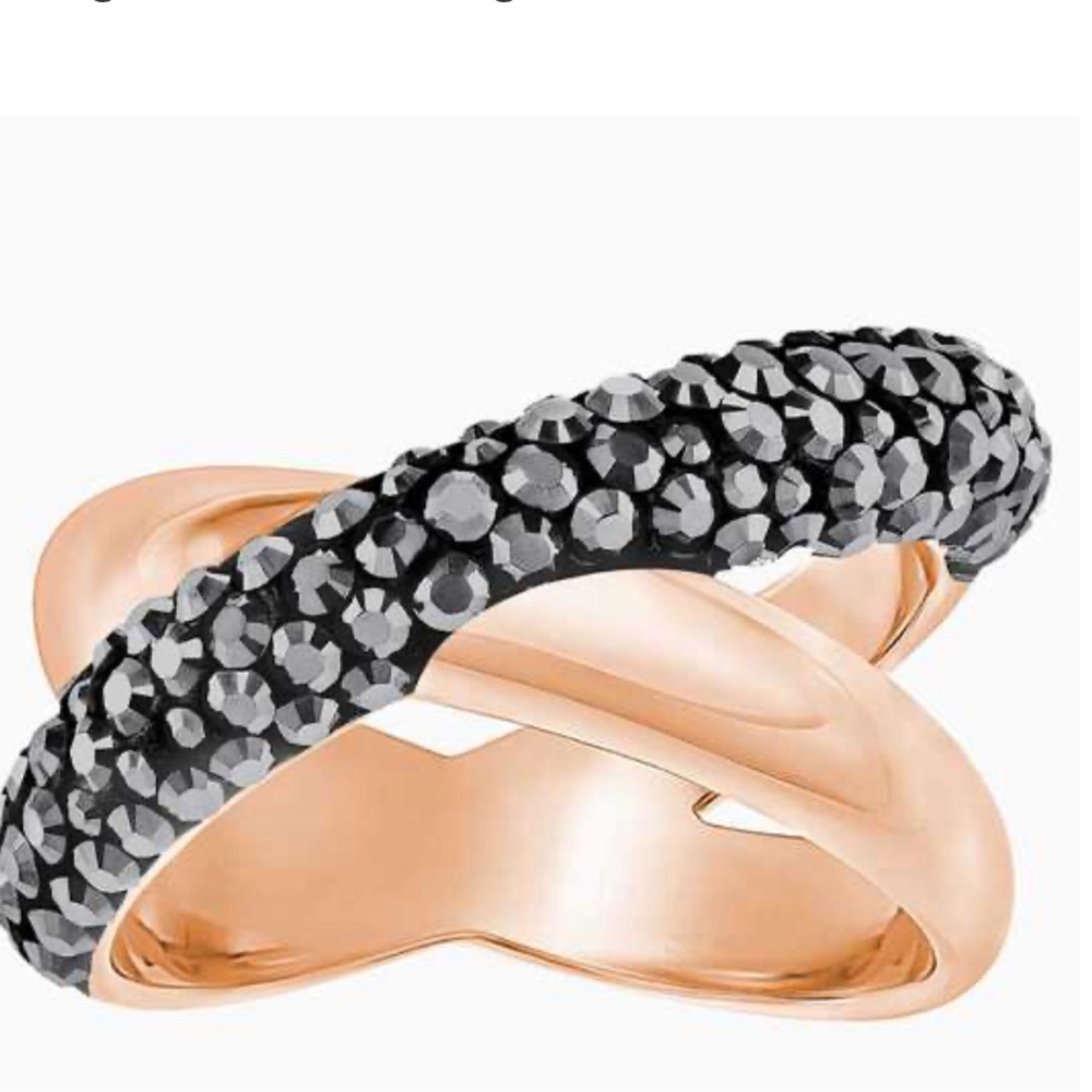 Swarovski Crystaldust Cross Ring, Black, Rose-gold tone plated